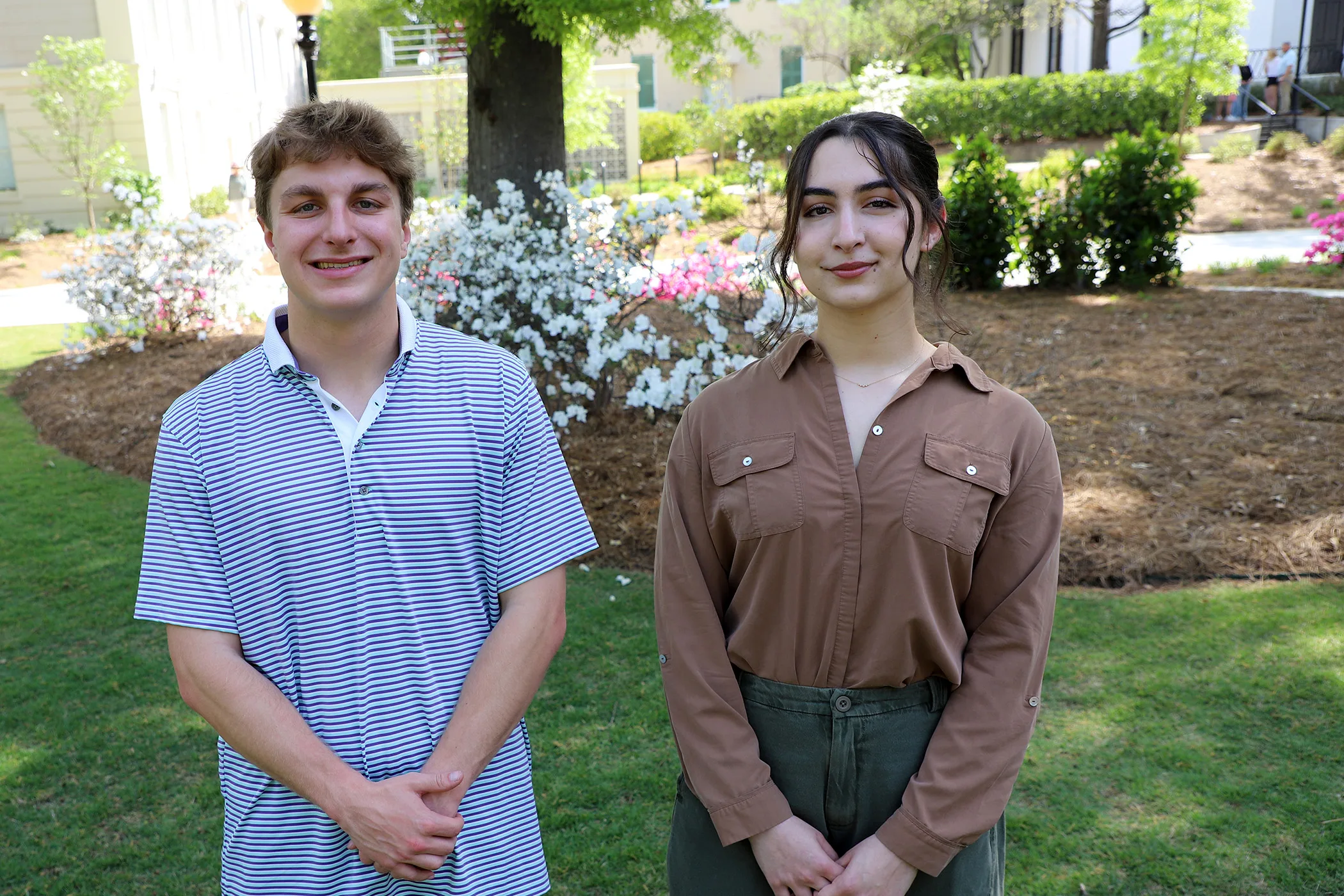 UGA's 2026 Goldwater Scholars Vaughn Frost and Annie Mehta pictured on North Campus. (Photo by Stephanie Schupska)