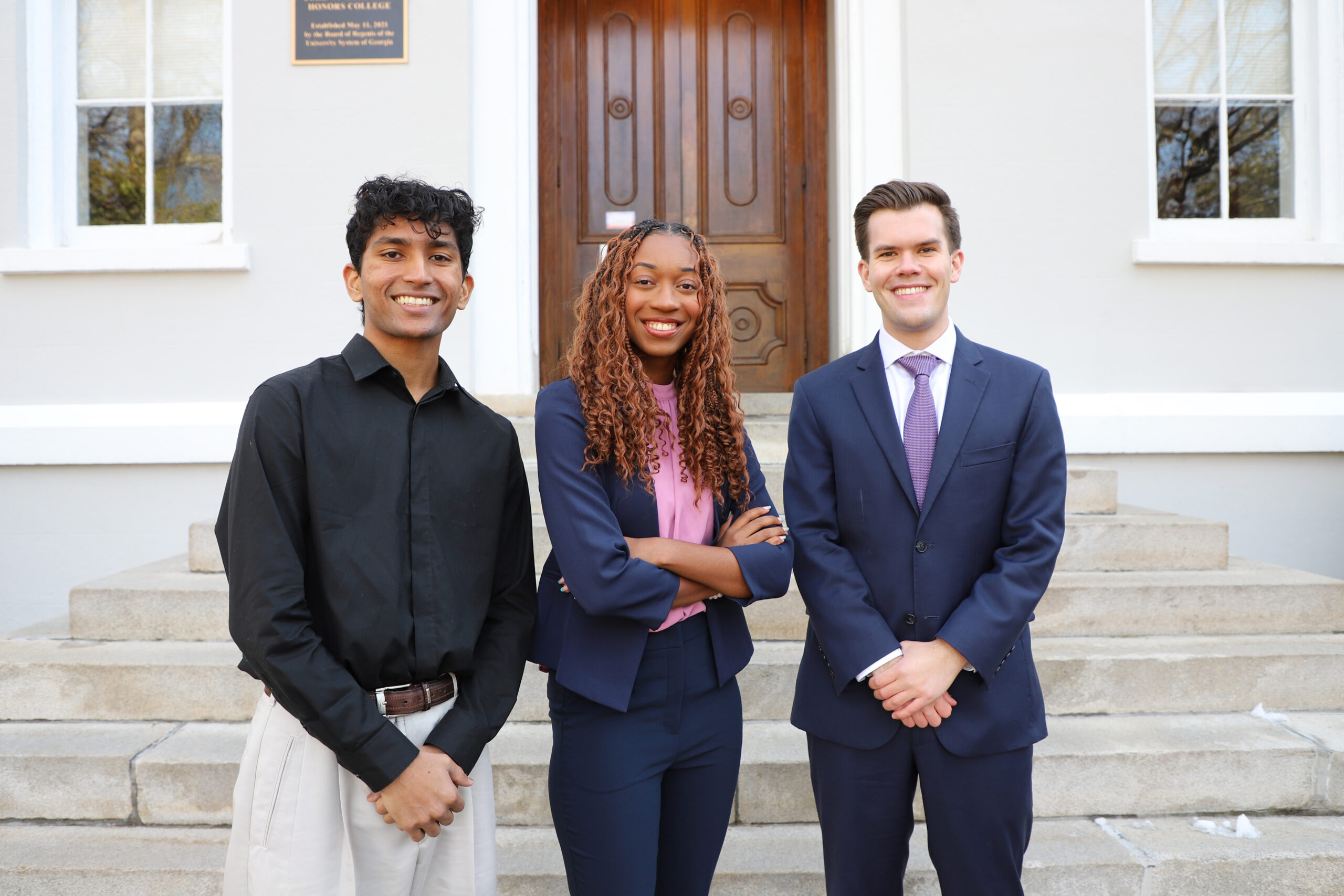 Photo of UGA's three Schwarzman Scholars on campus.