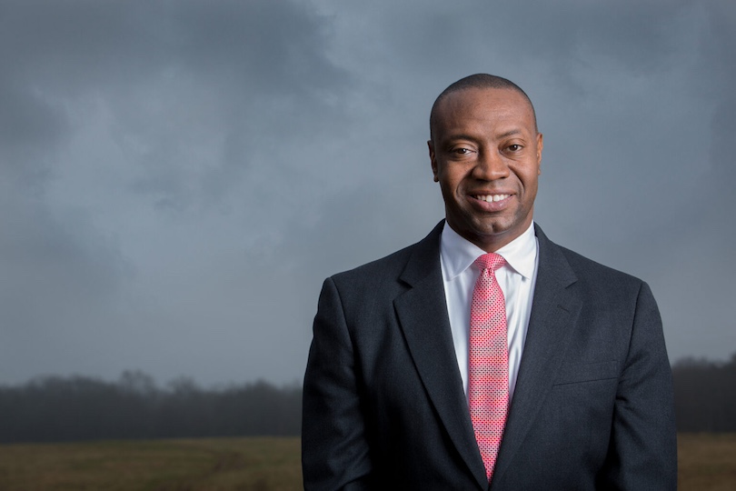 Portrait photo of Dr. Marshall Shepherd, photos taken in a field on South MIlledge.