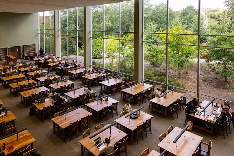 Students study in the Law Library. The School of Law ranked as the nation's best value in legal education again. (Chamberlain Smith/UGA)