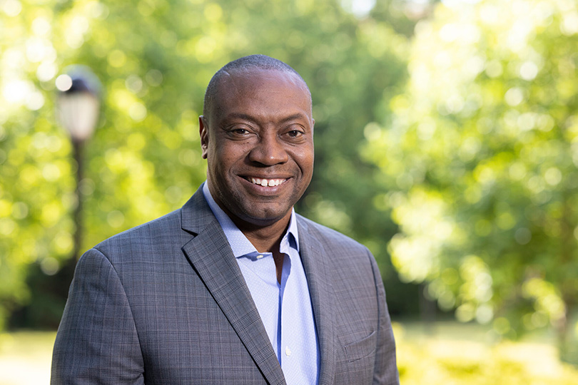 Marshall Shepherd on Brooks Mall at UGA. (Photo by Andrew Davis Tucker/UGA)