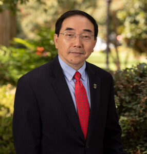 Outdoor environmental portrait of Provost S. Jack Hu