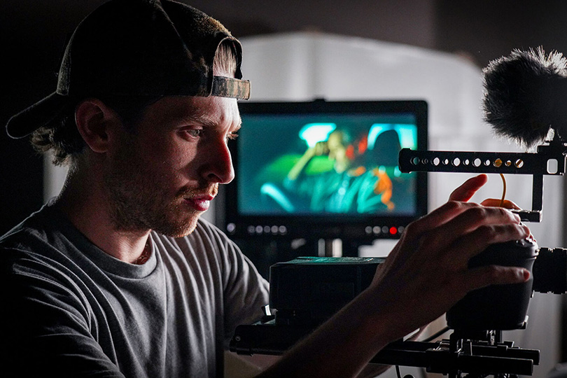 Connor Pannell, a UGA MFA Film student, works on a class assignment for Postproduction I.